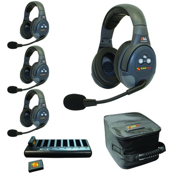 Eartec EVADE EVX4D Full Duplex Wireless Intercom System W/ 4 Dual Speaker Headsets