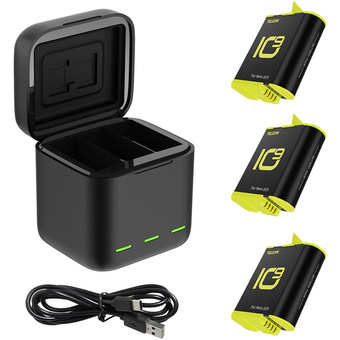 TELESIN LED Storage Battery Charger Box with 3 Batteries for GoPro HERO9/10/11