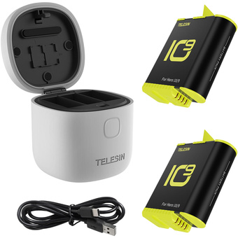 TELESIN Allin Box Battery Charger & Card Reader with 2 Batteries for GoPro HERO 9/10/11/12