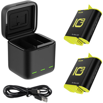 TELESIN LED Storage Battery Charger Box with 2 Batteries for GoPro HERO 9/10/11/12