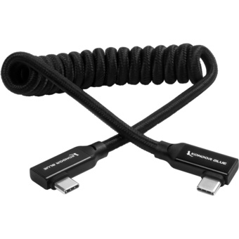 Kondor Blue 30 to 60cm Coiled USB-C Right Angle Braided Cable (Black)