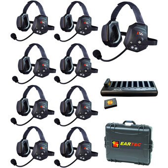 Eartec EVADE XTreme EVXT9 Industrial Full-Duplex Wireless Intercom System with 9 Dual-Ear Headsets