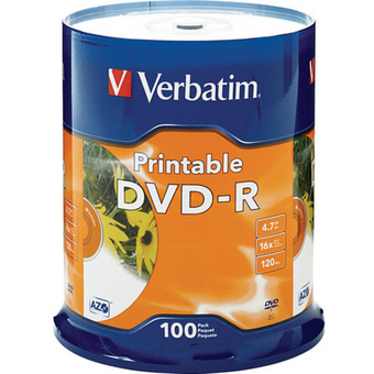 Verbatim DVD-R 4.7GB 16X White Inkjet Printable 100-pack Spindle