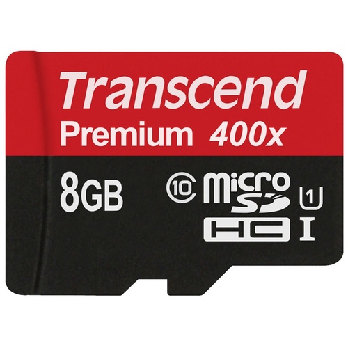 Transcend 8GB microSDHC Memory Card Premium 400x Class 10 UHS-I with microSD Adapter