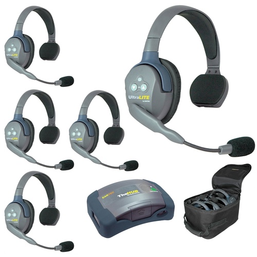 Eartec HUB5S Mini Duplex Base 5-Person System with 5 UltraLITE Headsets (Single)