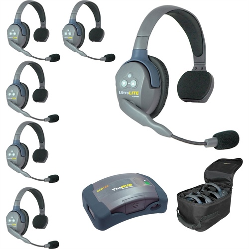 Eartec HUB6S UltraLITE and HUB 6-Person System with 6 Single Headsets