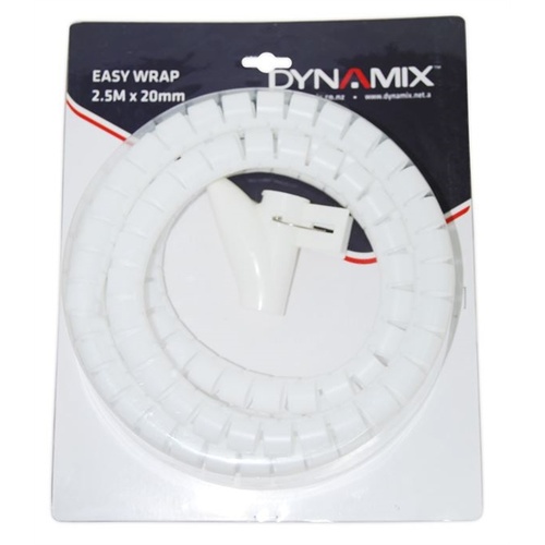 DYNAMIX Easy Wrap Cable Management Solution (White, 2.5m x 20mm)