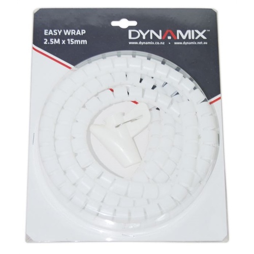 DYNAMIX Easy Wrap Cable Management Solution (White, 2.5m x 15mm)