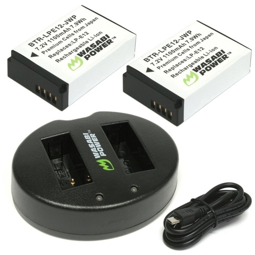 Wasabi Power Battery and Dual USB Charger for Canon LP-E12 (2-Pack)