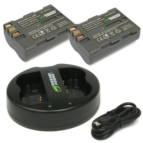 Wasabi Power Battery and Dual USB Charger for Nikon EN-EL3e (2-Pack)