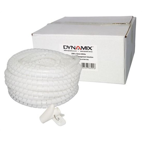 DYNAMIX Easy Wrap Cable Management Solution (White, 20m x 15mm)