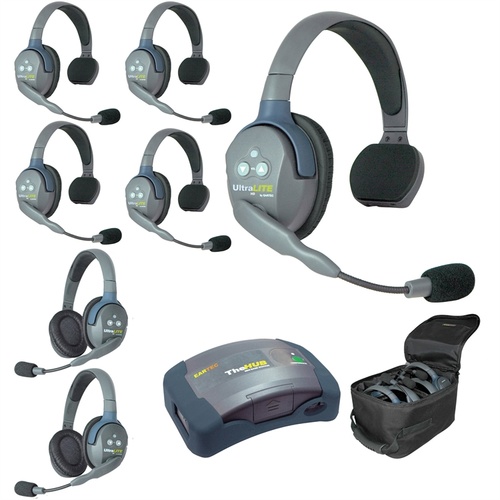 Eartec Ultralite Hub 7 Person System with 5 Single and 2 Double Headsets