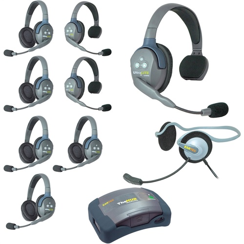 Eartec Ultralite Hub 9 Person System with 3 Single, 5 Double and 1 Monarch Headset