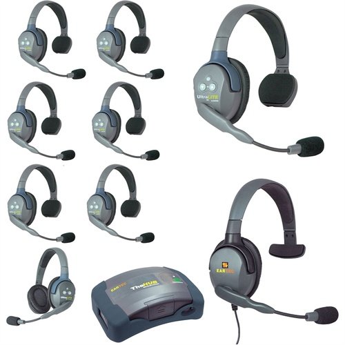 Eartec Ultralite Hub 9 Person System with 7 Single, 1 Double and 1 Max4G Single Headset