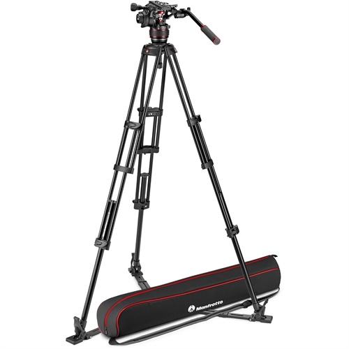 Manfrotto Nitrotech 608 Fluid Video Head and Aluminum Twin Leg Tripod with Ground Spreader
