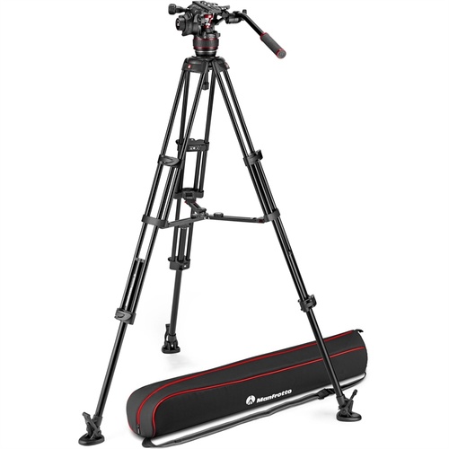 Manfrotto Nitrotech 608 Fluid Video Head and Aluminum Twin Leg Tripod with Middle Spreader