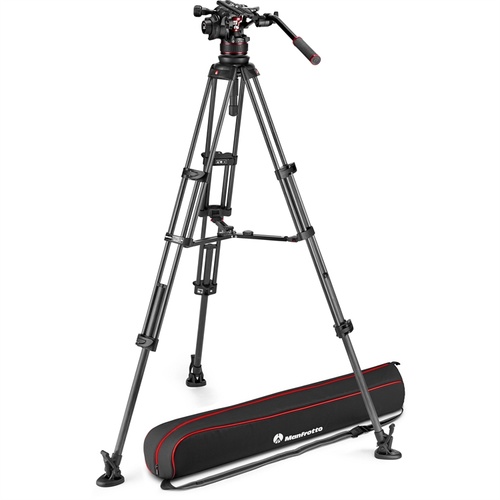 Manfrotto Nitrotech 612 Fluid Video Head and Carbon Fiber Twin Leg Tripod with Middle Spreader