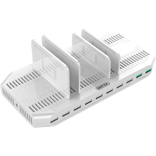 UNITEK 10-Port USB Smart Charging Station (White)