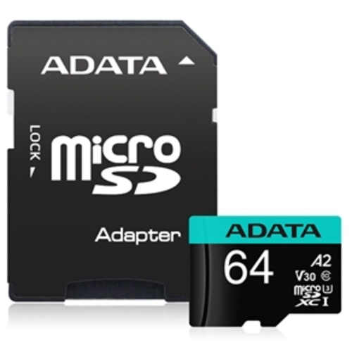 ADATA 64GB Premier Pro microSDHC UHS-I U3 A2 V30S Card with Adapter
