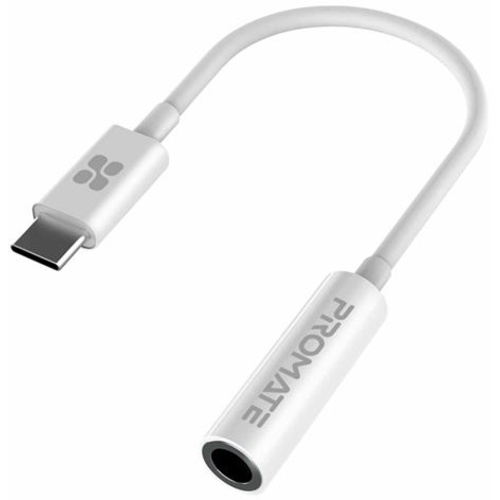 Promate Dynamic Stereo USB-C to 3.5mm AUX Adapter (White)