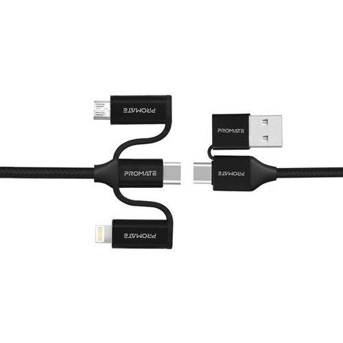 Promate PentaPower Hybrid Multi-Connector Cable for Charging and Data Transfer (Black, 1.2m)