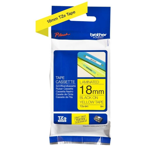 Brother TZe-641 18mm x 8m Black on Yellow Tape