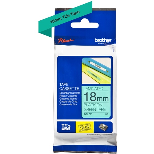 Brother TZe-741 18mm x 8m Black on Green Tape
