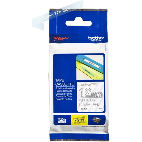 Brother TZe-135 12mm x 8m White on Clear Tape