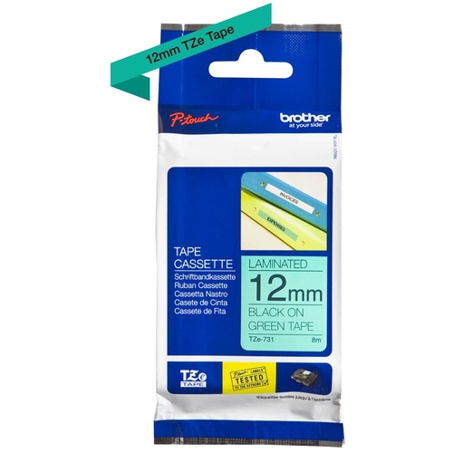 Brother TZe-731 12mm x 8m Black on Green Tape