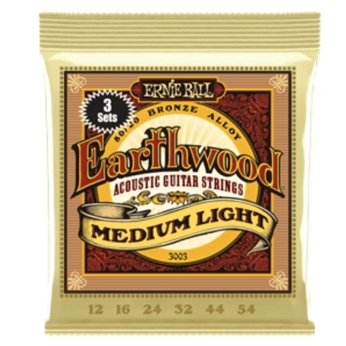 Ernie Ball Earthwood Medium Light 80/20 Bronze Acoustic Guitar Strings 3 Pack - 12-54 Gauge