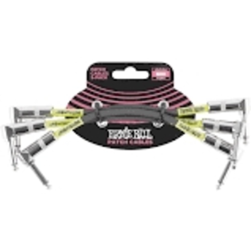 Ernie Ball 6" Flat Angle / Flat Angle Patch Cable 3-pack - Black