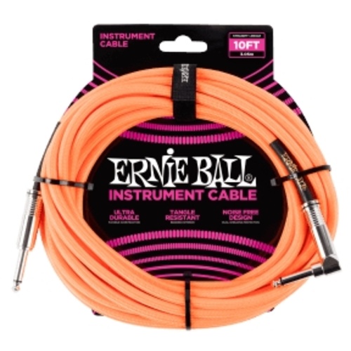 Ernie Ball 10' Braided Straight / Angle Instrument Cable - Neon Orange