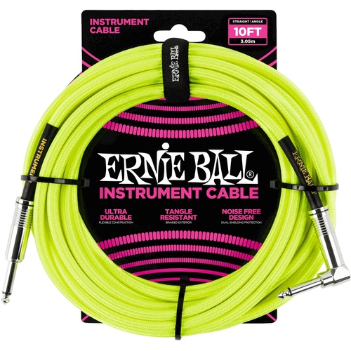 Ernie Ball 10' Braided Straight / Angle Instrument Cable Neon - Yellow