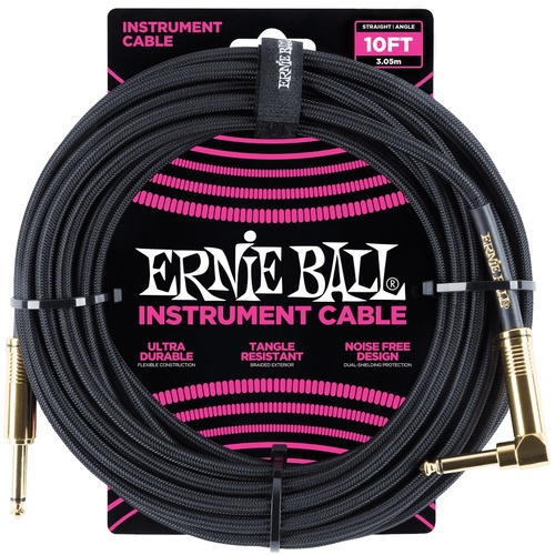 Ernie Ball 10' Braided Straight / Angle Instrument Cable - Black