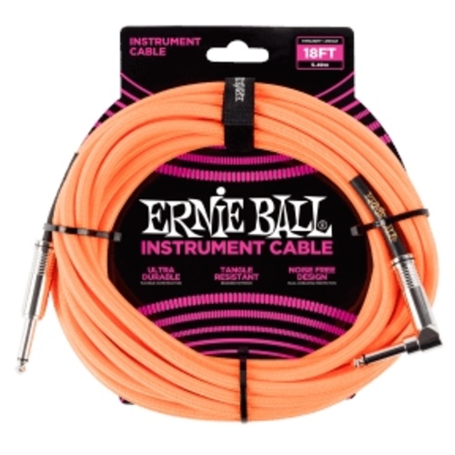 Ernie Ball 18' Braided Straight / Angle Instrument Cable - Neon Orange