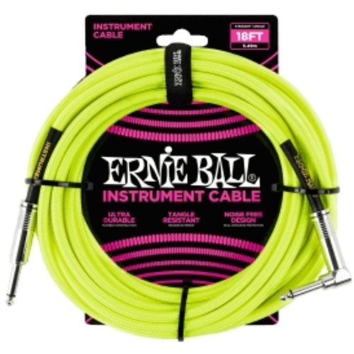 Ernie Ball 18' Braided Straight / Angle Instrument Cable Neon - Yellow