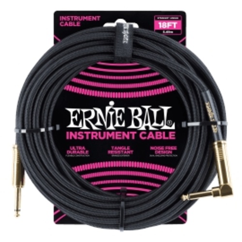 Ernie Ball 18' Braided Straight / Angle Instrument Cable - Black