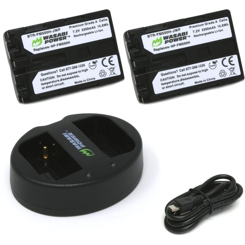 Wasabi Power Battery (2-pack) and Dual USB Charger for Sony NP-FM500H