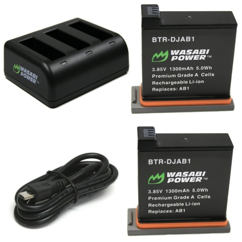 Wasabi Power Battery (2-pack) and Triple USB Charger for DJI AB1 and DJI OSMO Action Camera