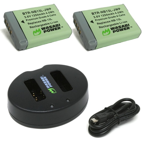 Wasabi Power Battery (2-pack) And Dual USB Charger for Canon NB-13L