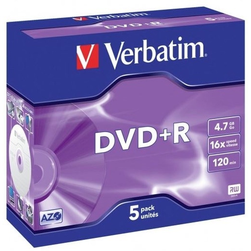 Verbatim DVD+R 4.7GB 16x 5 Pack with Jewel Cases