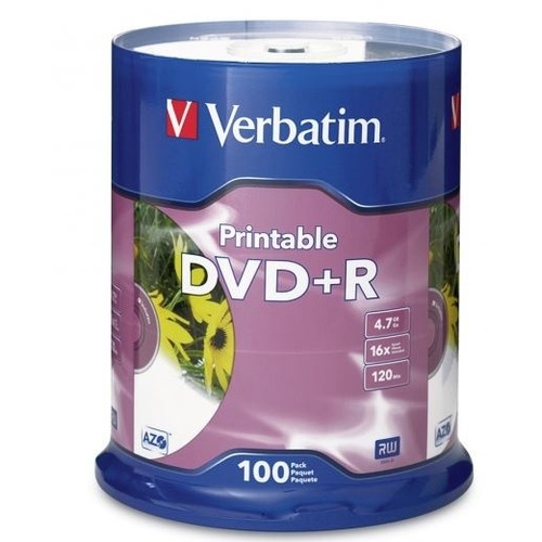 Verbatim DVDR 4.7GB 16x White Printable 100 Pack on Spindle