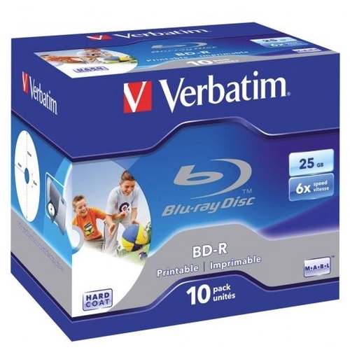 Verbatim BD-R 25GB 6x White Wide Printable 10 Pack with Jewel Cases