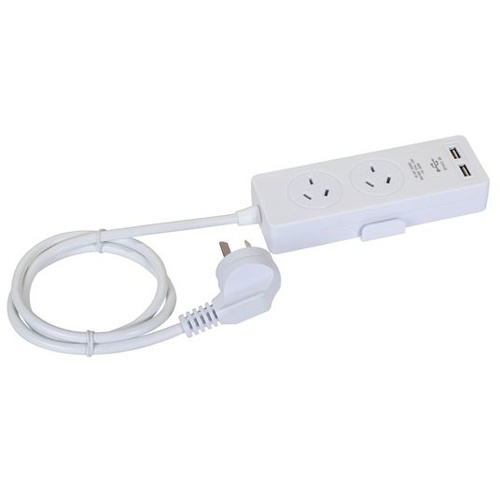 DYNAMIX 2-way Powerboard with 2x USB 2.4A Rapid Charging Ports