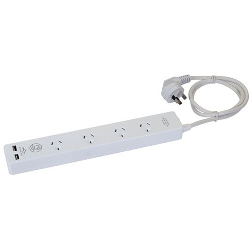 DYNAMIX 4-way 10A Home & Office Powerboard with two USB 3.4A