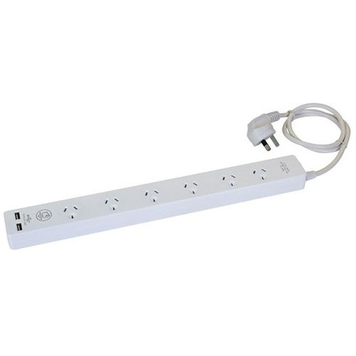 DYNAMIX 6-way 10A Home & Office Powerboard with two USB 3.4A