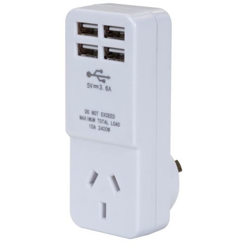 DYNAMIX USB Wall Charger with 4 USB Outlets and 1 Main Power Socket