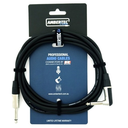 Ambertec AMB0-QR2-I0-030 Guitar Cable REAN Connectors Straight/Right Angle (Black, 3m)