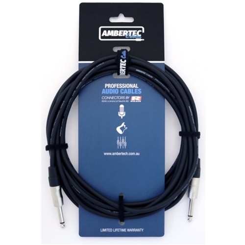 Ambertec AMB0-QQ2-I0-060 Guitar Cable REAN Connectors Straight/Straight (Black, 6m)