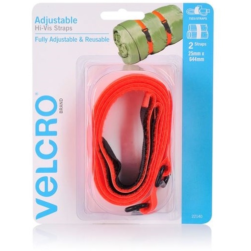 VELCRO  2 Pack Adjustable & Reusable Hi-Vis Straps ( 25mm x 644mm)